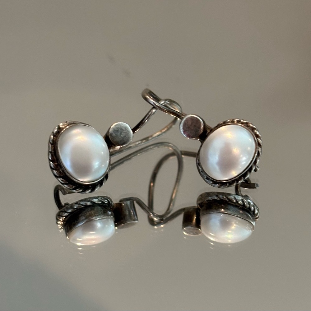 Vintage large Pearl Sterling Silver 925 Drop Earrings in great condition!